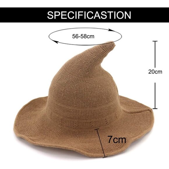 Women's Purple Wide Brim Spire Knitted Wool Witch Cap for Halloween Party Decor - Picture 2 of 4